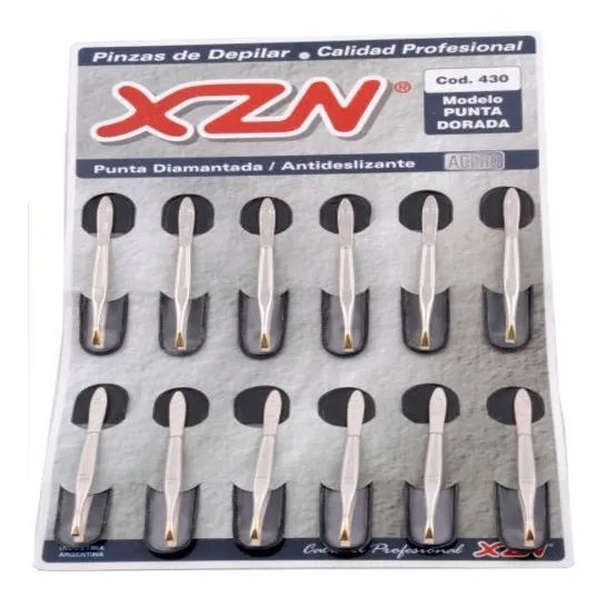 Pinza De Depilar Punta Dorada Xzn 430 Display 12 Unidades