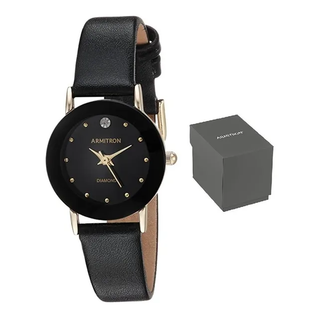 Armitron Reloj De Piel Mano Mujer Diamante Genuino 752447blk