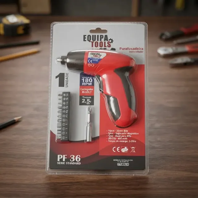 Parafusadeira Recarregável 3,6 V C/ 11 Bits Equipa Toolz Cor Vermelho/Preto