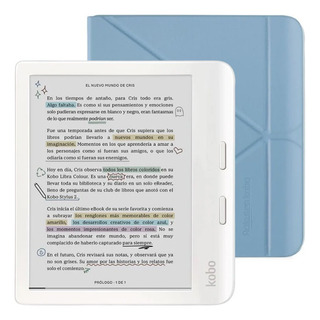 Lector E Reader Kobo Libra Colour Blanco Con Funda Azul Lector E Reader Kobo Libra Colour Blanco Con Funda Azul