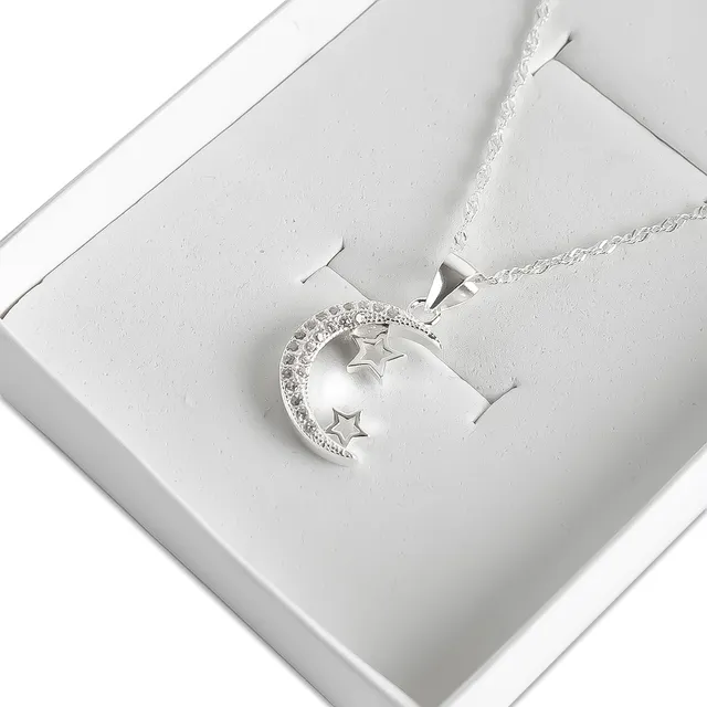 Cadena Mujer Y Dije Luna Y Estrellas Plata 925