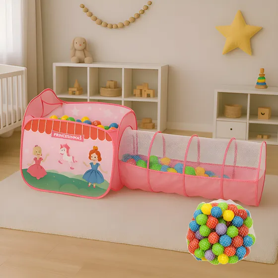 Barraca Infantil Bolinhas Com Túnel Dobrável Em Oferta!