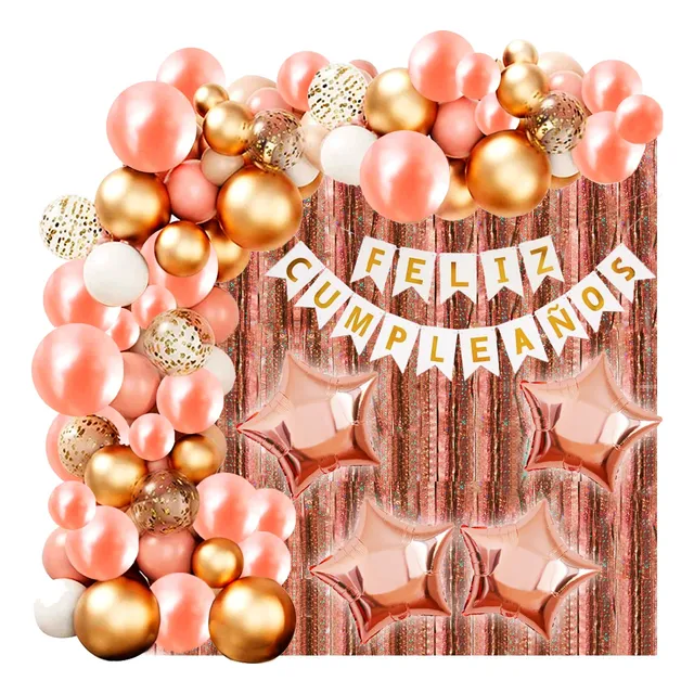 50 Art Globo Gold Rose Kit Combo Cumpleaños Deco Fiesta Rosa