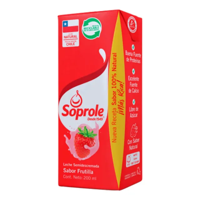 Sixpack Leche Semi Descremada Soprole 200 Ml Frutilla