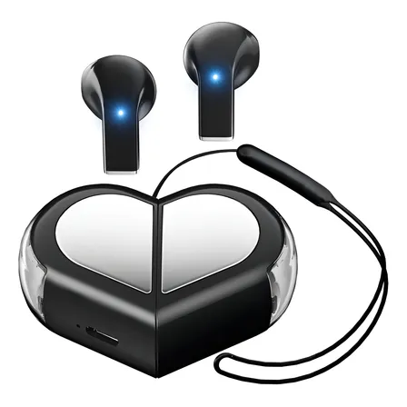 Audífonos Gamer Inalámbricos Bmani K520 Auriculares Bluetooth 5.3 In-ear Manos Libres, Portátil Con Cordón De Colgante, Forma De Corazón Dos Formas Talla Pequeña Mini Color Negro