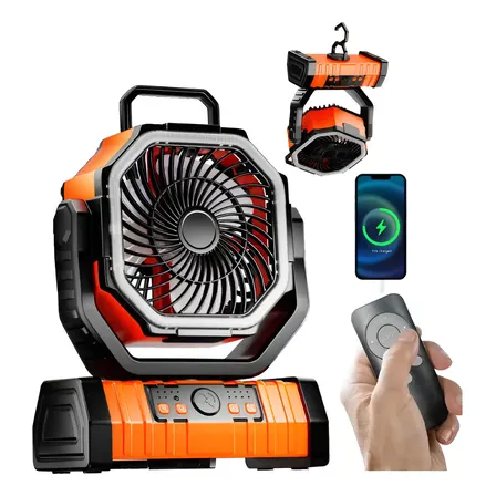 Ventilador Portátil Recarregável Para Acampamento Com Led 20000mah Estrutura Laranja-escuro Pás Branco Diâmetro 18 Cm Frequência 50hz 5v Plástico 3