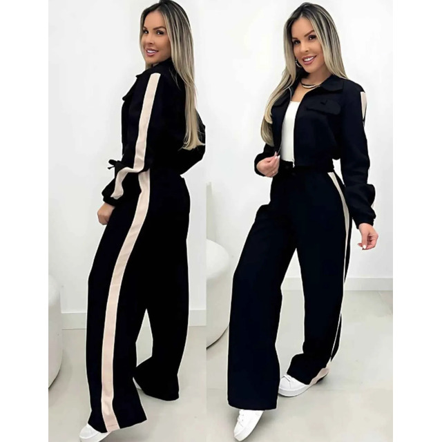 Conjunto De Frio Feminino Jaqueta E Calça Listrada Sensorial Preto M