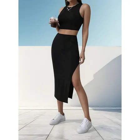 Conjunto Falda  Crop Top Ideal Otoño Invierno I054