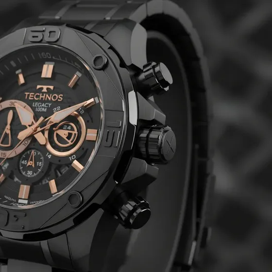 Relógio Technos Legacy Grafite Masculino Analógico Preto Aço