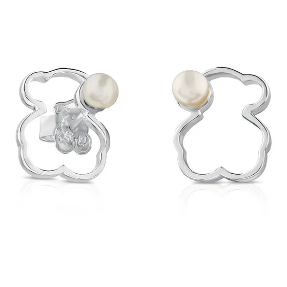 Pendientes Tous Silueta De Plata Con Perla