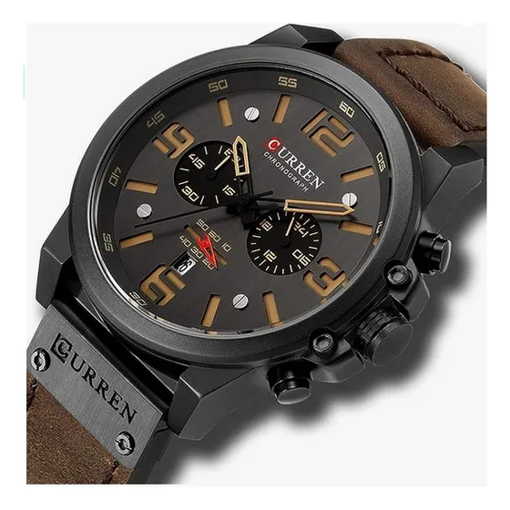 Reloj Curren 8314 Bny para hombre, correa de piel, marrón, color de correa: marrón oscuro
