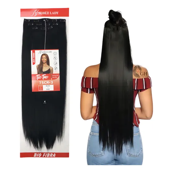 Aplique Tic Tac Identico Ao Humano Liso Longo 220 Gr -80 Cm Cor Preto Cor 1