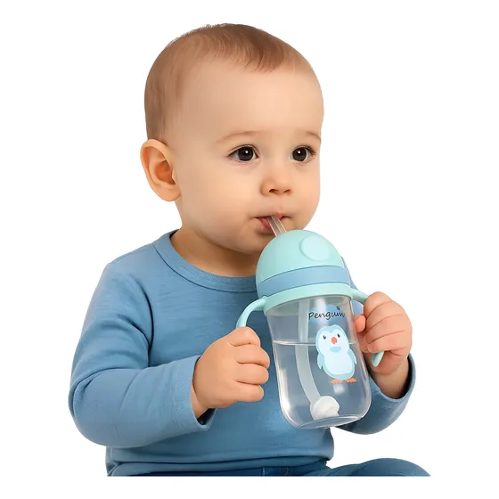 Vaso Botella Tetero Pitillo Antiderrame 350 Ml Para Niños