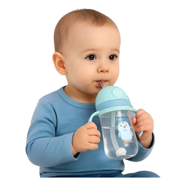 Vaso Botella Tetero Pitillo Antiderrame 350 Ml Para Niños