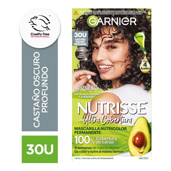 Kit De Tintura Garnier Permanente Nutrisse Ultra Cobertura Tono Tono 30U Castaño Oscuro