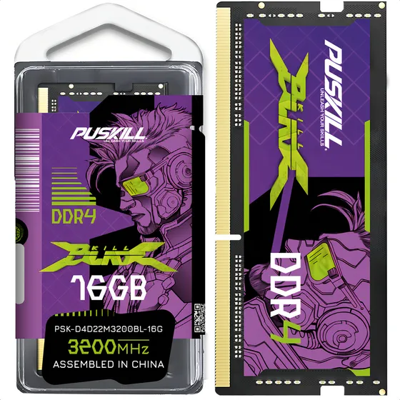 Memória Ram Notebook Gamer Puskill Killblade Ddr4 16Gb 3200Mhz Cl22 1.2V Sodimm Psk-d4d22m3200bl-16g Preto