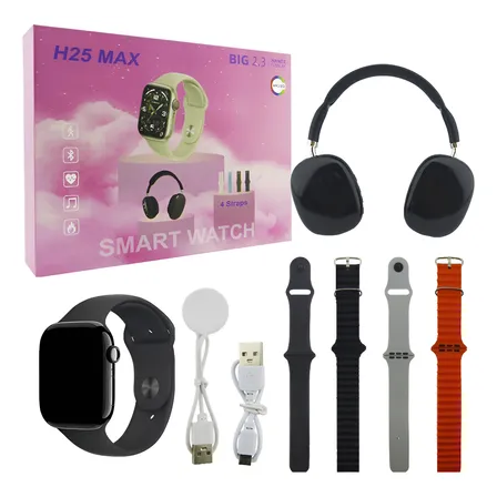 Reloj Smartwatch Kit Modelo Clasic H25 Con Audifono Rosa Chicle Varios Negro