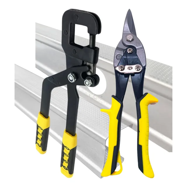 Kit Tesoura Corte Chapa Aviação + Alicate Puncionador Drywal