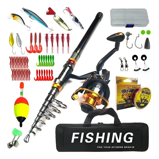 Kit Pesca Caña Carrete Señuelo Accesorio Bolsa Completo 2.4m
