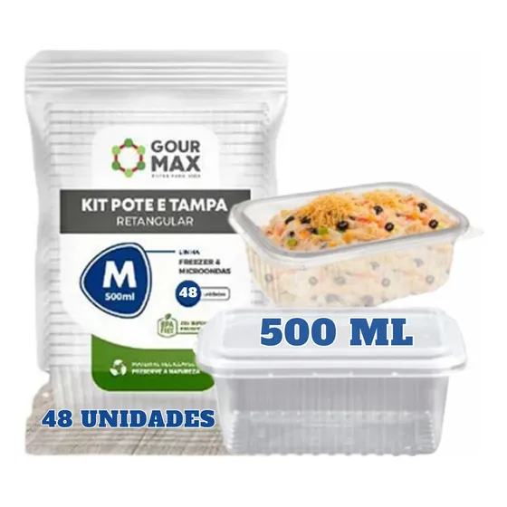 48 Pote Descartável 500ml Freezer Microondas Marmita Tampa Cor Transparente