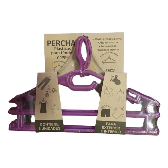 Pack X6 Perchas Plásticas Con Ganchos Para Tender O Soga