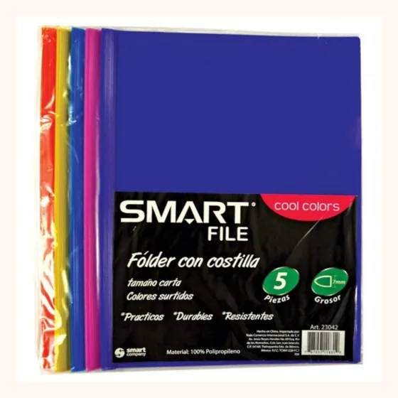 Folder Plastico C/costilla Smart C/5 V/ Colores