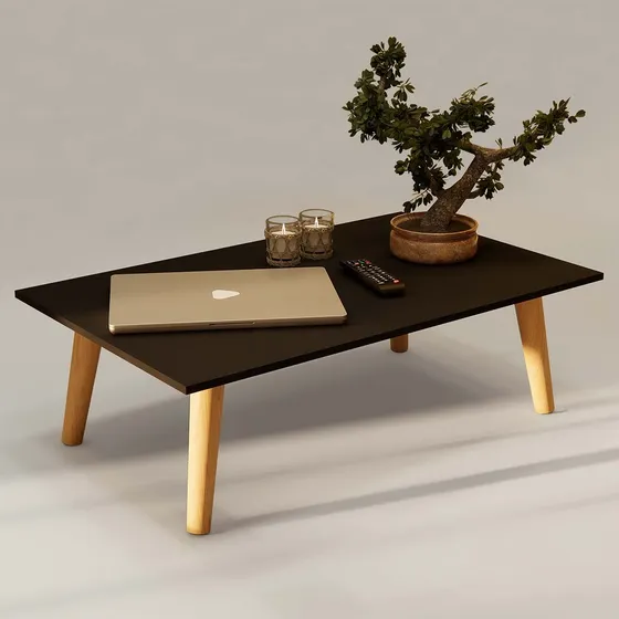 Mesa De Centro Grande 80x42 Retangular Com Pés Em Madeira
