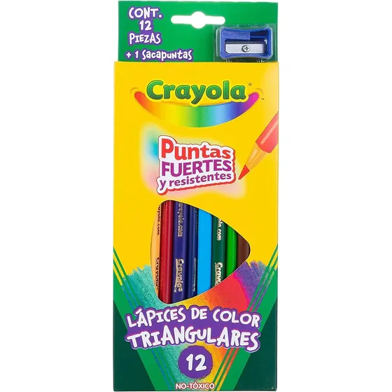 10 Cajas / 12 Lápices Colores Triangulares Crayola + Sacapun Trazo Distintos