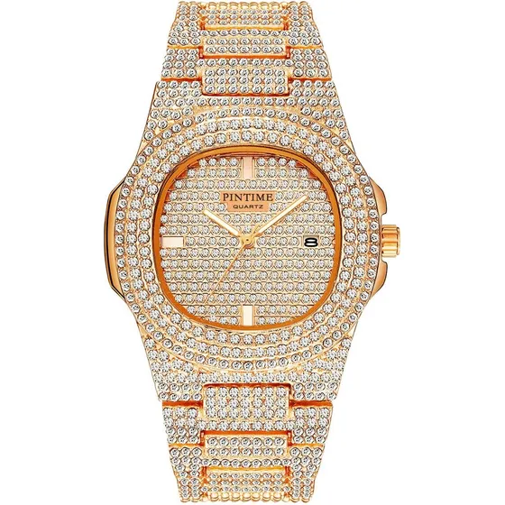 Gosasa Reloj De Cristal Unisex Full Bling Iced-out Cuban Wat