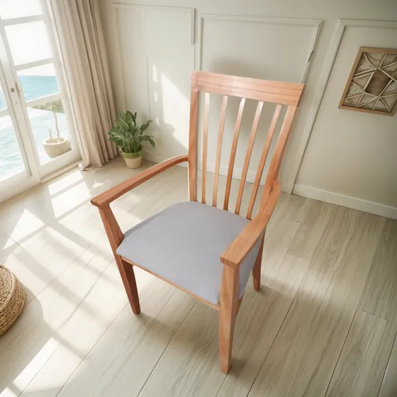 Silla Con Apoyabrazos De Madeta Asiento Tapizado 