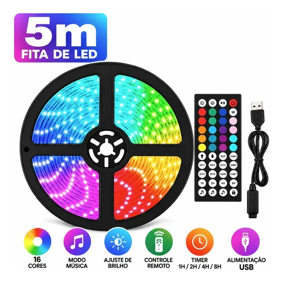 Fita Led P/ Tv Smartv Monitor Colorida Rgb Usb Pc Bluethooth