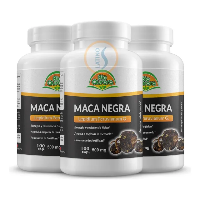 Maca Negra 100 Capsulas 500mg Bioaurora Pack De 3 Unidades