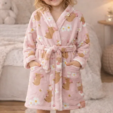 Roupão Infantil Microfibra Quentinho Macio Conforto Luxo Marrom Capivara 08 A 10 Anos