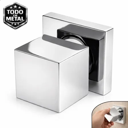 Acabamento Registro Chuveiro Quadrado Padrão Deca 1/2 E 3/4 E 1 Polegada 100% Todo Metal Cromado Brilhante Com Kit Fixação Completo De Parede Banheiro Geral - Softinox Prateado