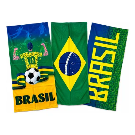 Kit 03 Toalhas Copa Do Mundo Brasil Bandeira Seleção Futebol Sortida Brasil Copa Do Mundo Toalha Seleção Brasileira Bandeira Verde E Amarelo
