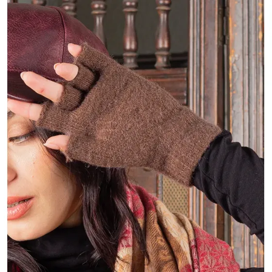Guantes De Mujer Mitones Sin Dedos Lana Tramado Importados