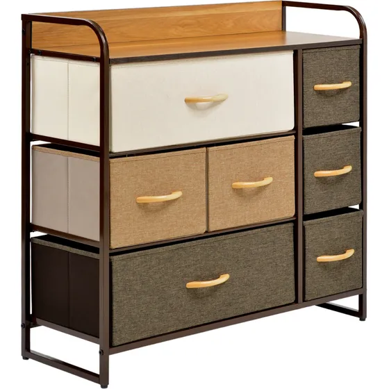 Mueble Buro Organizador Comoda Metal 7 Cajoneras Tela Color Café