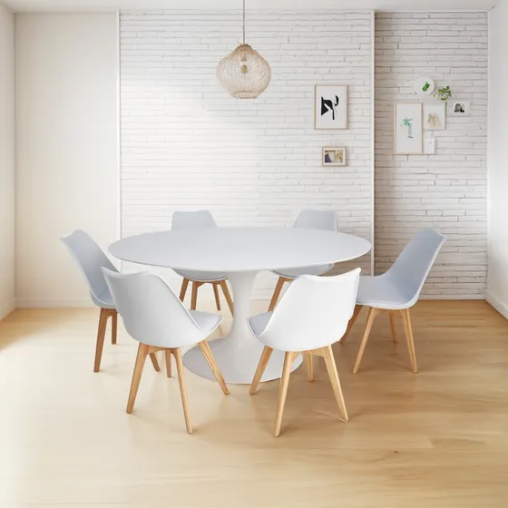 Combo Comedor 6 Sillas Tulip + Mesa Ovalada 1.50x1mt Esp18mm