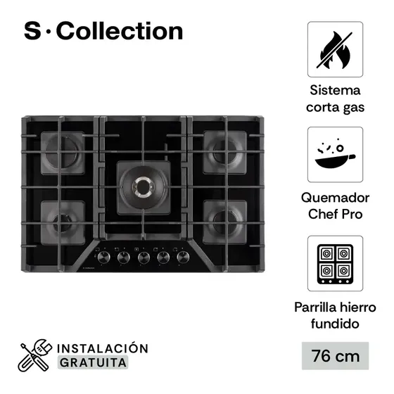 Linea Scollection Encimera Sole Gas Encimera Vidrio Solco060 Color Negro | Cuotas sin interés