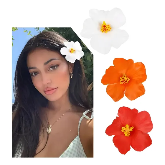 3 Grampos De Cabelo Com Flores Havaianas Para Mulheres, Pinç