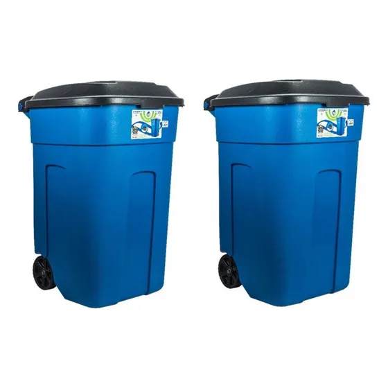 Tacho - 135 Litros, Bote De Basura Con Tapa Y Ruedas 2 Pzas Color Azul
