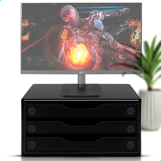 Suporte De Mesa Para Monitor Com 3 Gavetas E Design Moderno