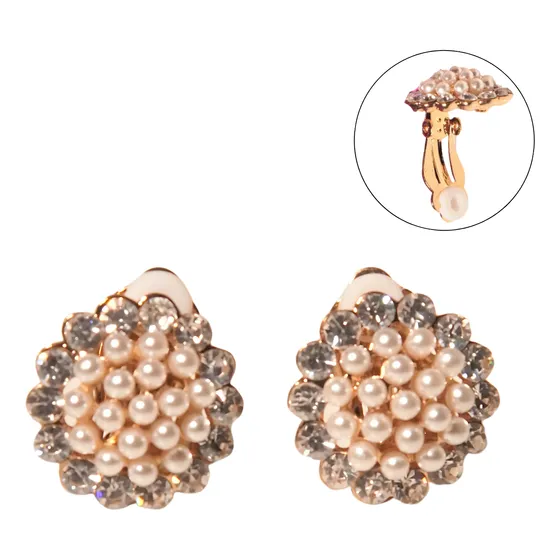 Aros Perlas Y Zirconias Sin Perforacion Bañado En Oro 14k