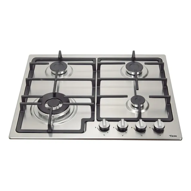 Anafe con alimentación a gas - Tem T1DAN4HGS2309 color plateado - 4 hornallas