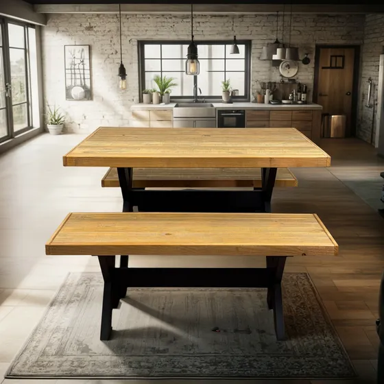 Mesa De Churrasco Com 2 Bancos Madeira Maciça Pinus 119 X 90