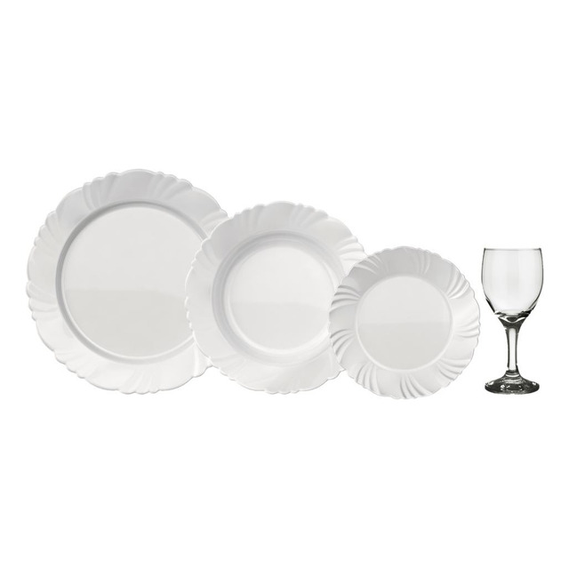 Aparelho De Jantar Pétala Com Taças 16 Peças Duralex Cor Branco Liso Aparelho De Jantar Pétala Com Taças 16 Peças Duralex Cor Branco Liso