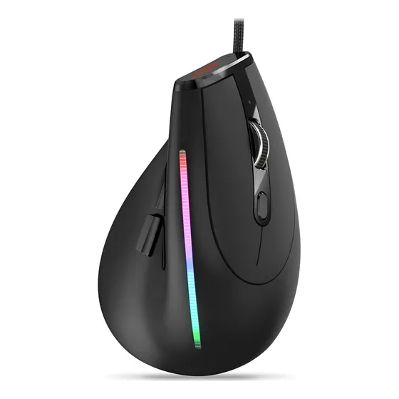 Mouse Óptico Vertical Ergonômico Com Fio Usb Led 9 Botões D7 Preto