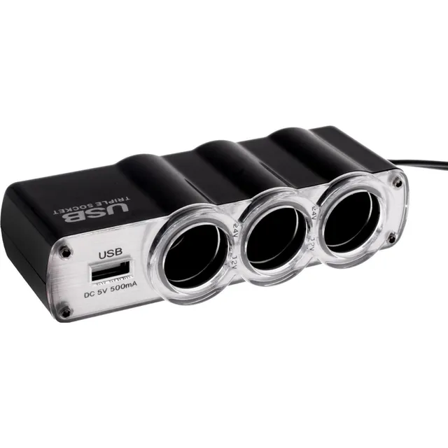 Triple Adaptador 3 Bocas 12v 24v + 1 Cargador Usb Para Auto
