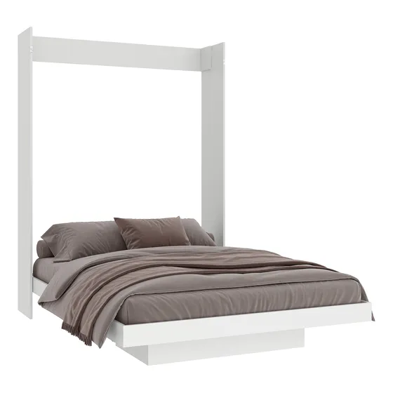Cama Matrimonial Abatible Con Estantes Blanco Cb920