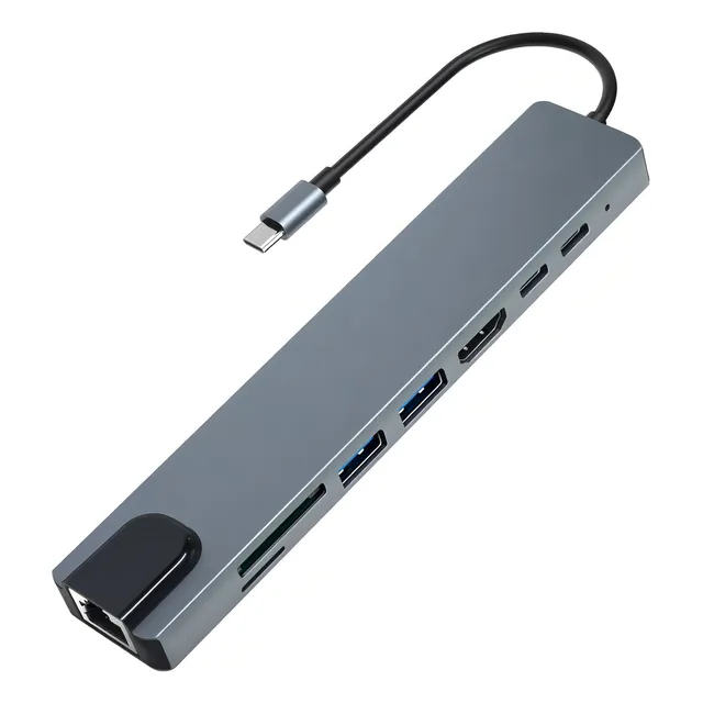 Concentrador Hub Tipo C Aluminio 8 En 1 Hdmi Rj45 Usb 3.0